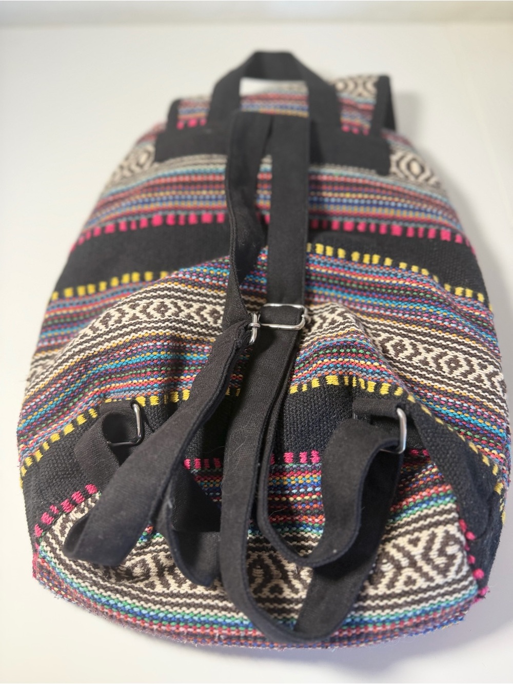 Boho Multi-Color Woven Drawstring Backpack - Picture 2 of 5